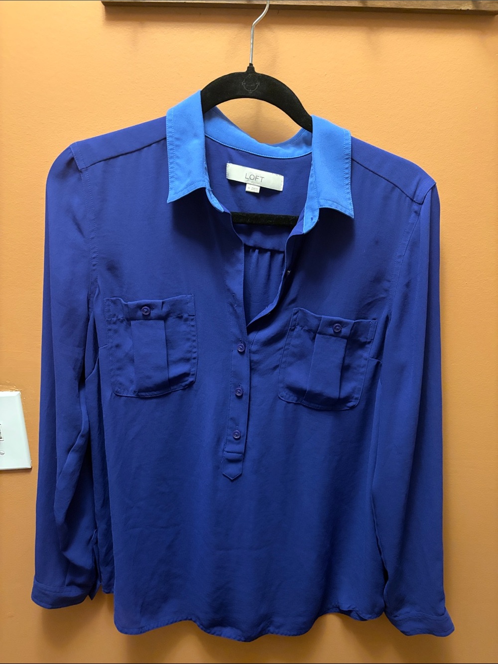 LOFT Cobalt and Periwinkle Two-Tone Collar Blouse